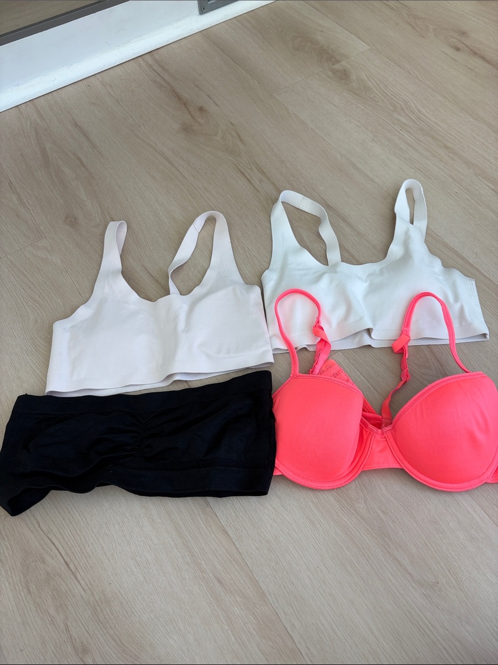 Hanes Kids 2 black strapless and pink bra Set - White, Black, Neon Pink, Cream
